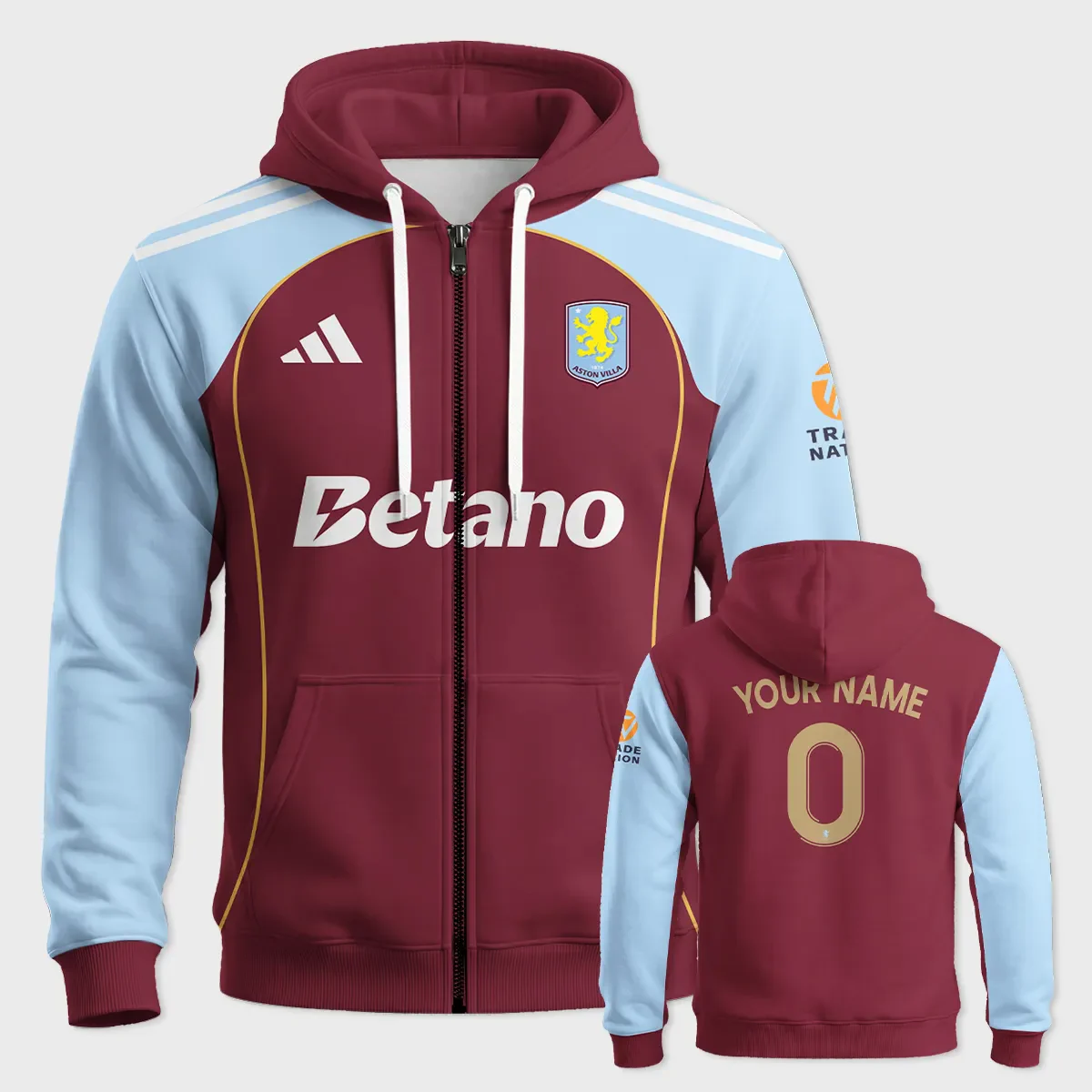 Aston Villa Home Kit Zipper Hoodie All Over Prints - Jersey Gift for Aston Villa Fans - ZipperHoodie